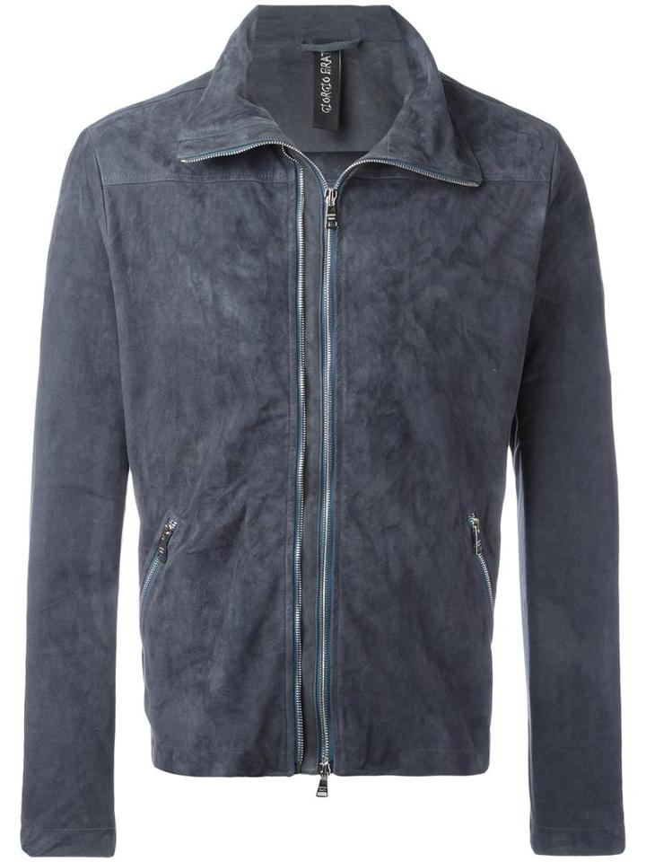 Giorgio Brato Zipped Bomber Jacket, Men's, Size: 46, Blue, Leather