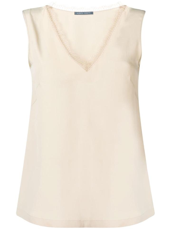Alberta Ferretti Lace Detail Tank Top - Neutrals