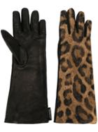 Moncler Leopard Print Gloves, Women's, Size: Large, Black, Lamb Skin/polyester