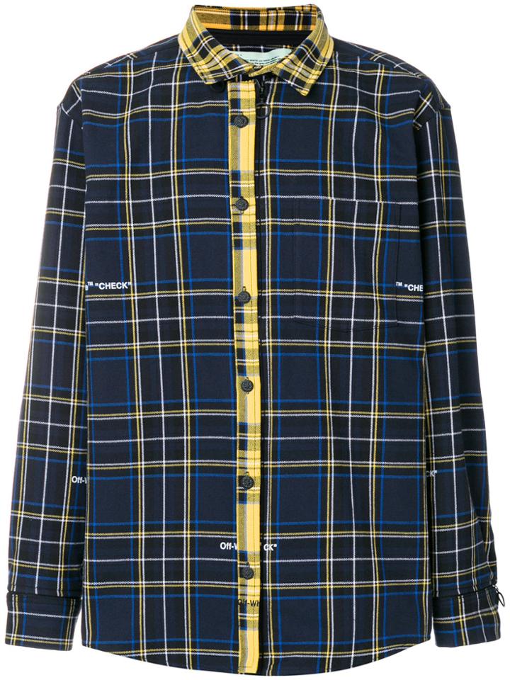 Off-white Logo Printed Checked Shirt - Blue