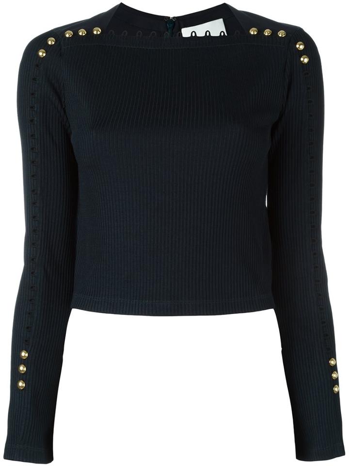 3.1 Phillip Lim Longsleeved Ribbed Top, Women's, Size: Small, Blue, Silk/polyester/viscose