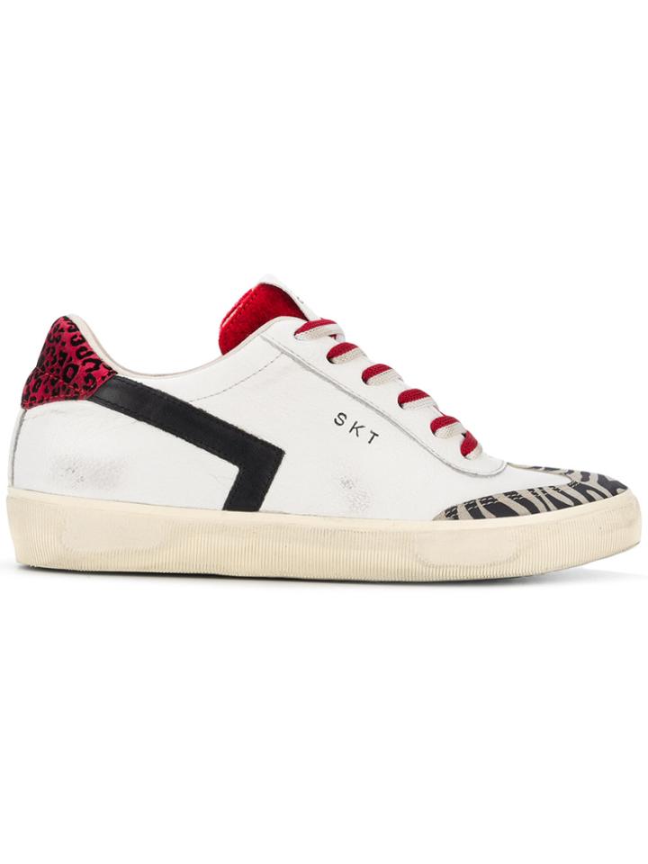 Leather Crown Zebra Detail Lace-up Sneakers - White