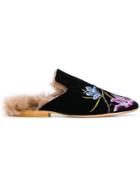 Gia Couture Lamb Fur Lined Mules - Black