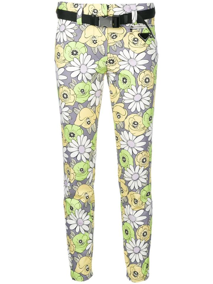 Prada Flower Print Belted Trousers - Grey