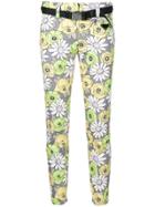 Prada Flower Print Belted Trousers - Grey