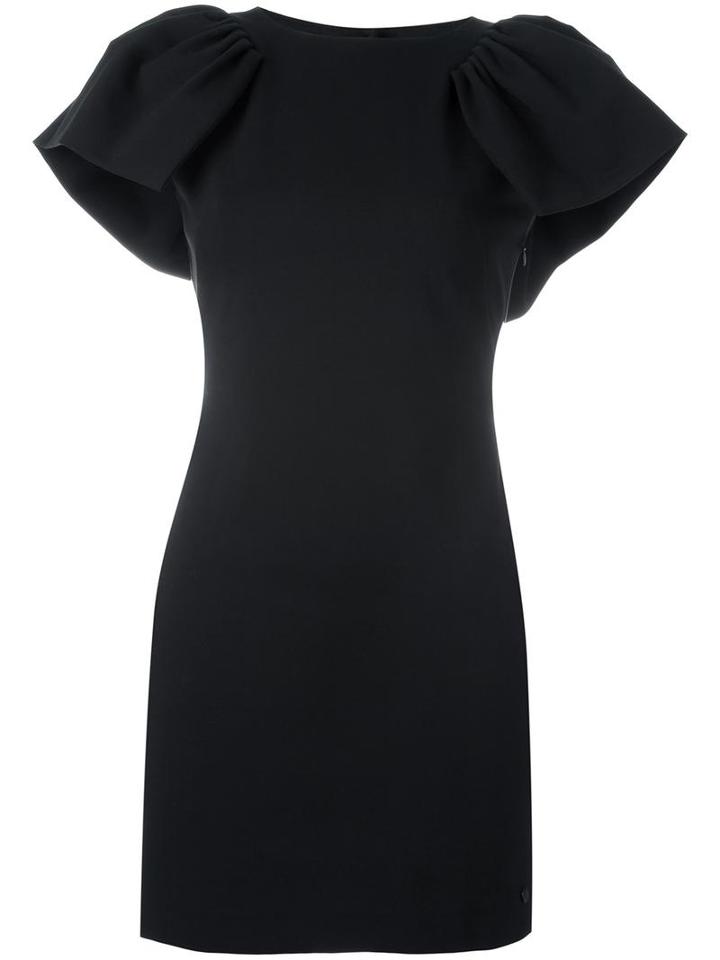 Armani Jeans Ruffled Shoulders Fitted Dress, Women's, Size: 38, Black, Viscose/polyamide/spandex/elastane/polyester