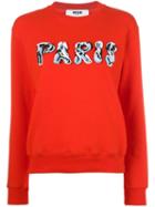 Msgm 'paris' Embellished Sweatshirt, Women's, Size: Xs, Red, Cotton/pvc/polyester