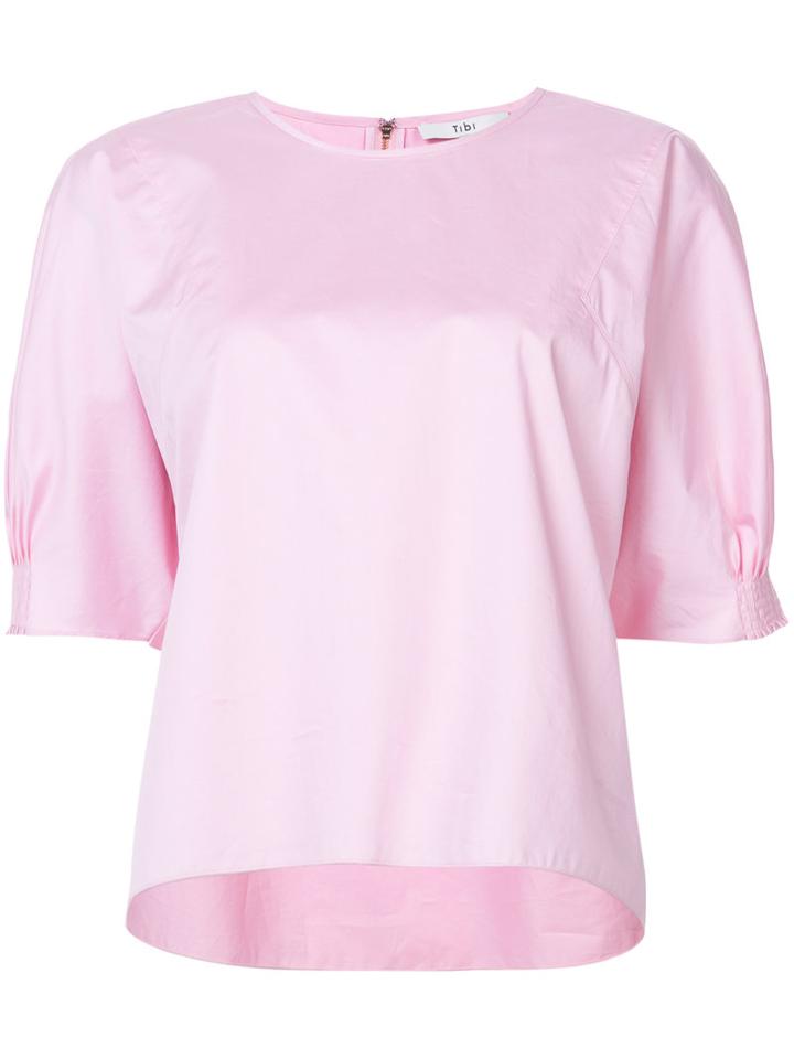 Tibi - Gathered Sleeve Detail Blouse - Women - Cotton - Xs, Pink/purple, Cotton
