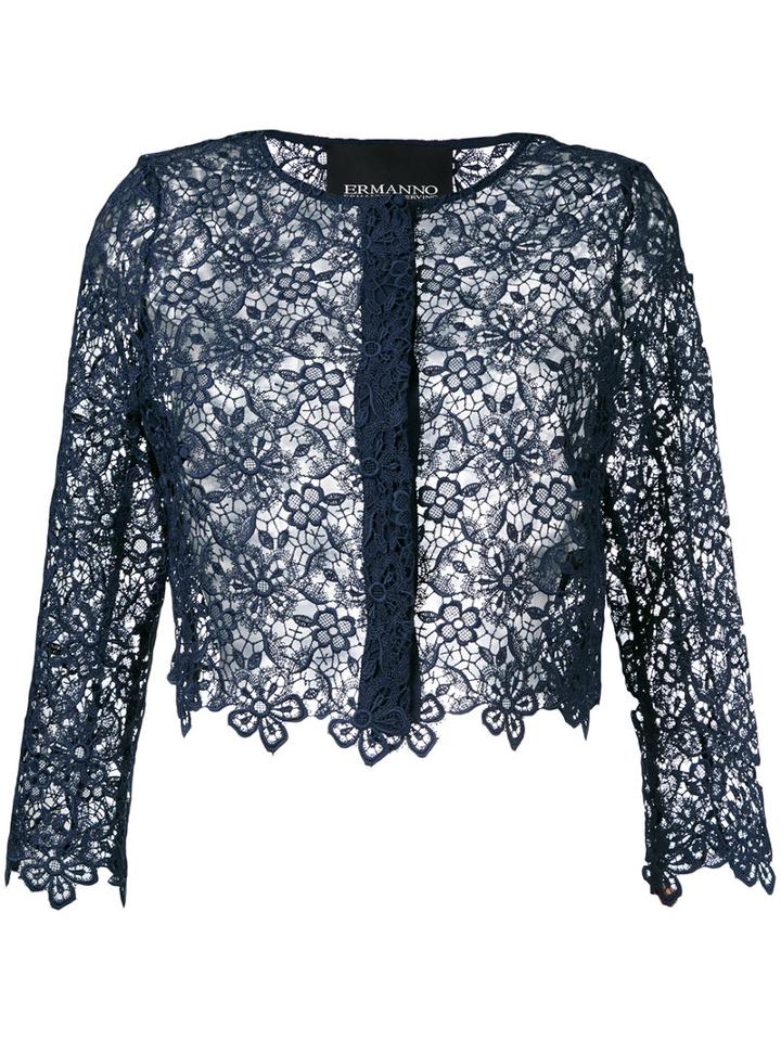 Ermanno Ermanno - Cropped Jacket - Women - Silk/cotton/polyester - 40, Women's, Blue, Silk/cotton/polyester