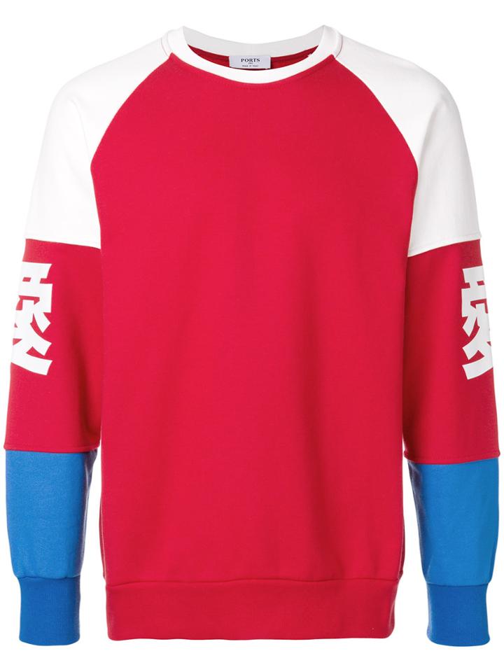Ports 1961 Sweatshirt With Colourblock Sleeves And Print - Red