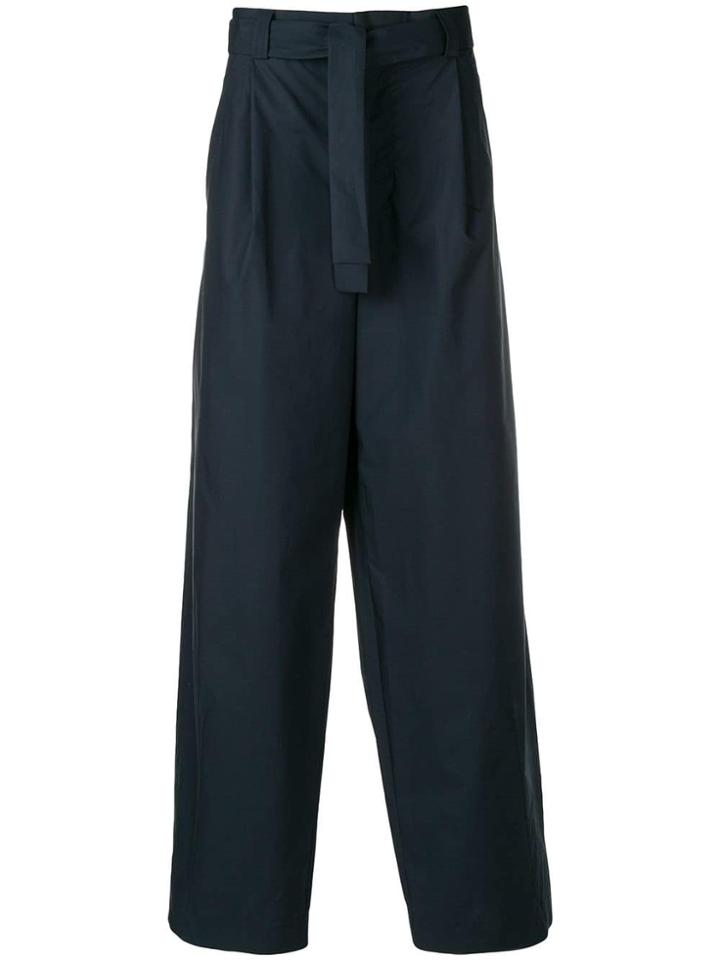 Maison Flaneur Belted Wide Leg Trousers - Blue