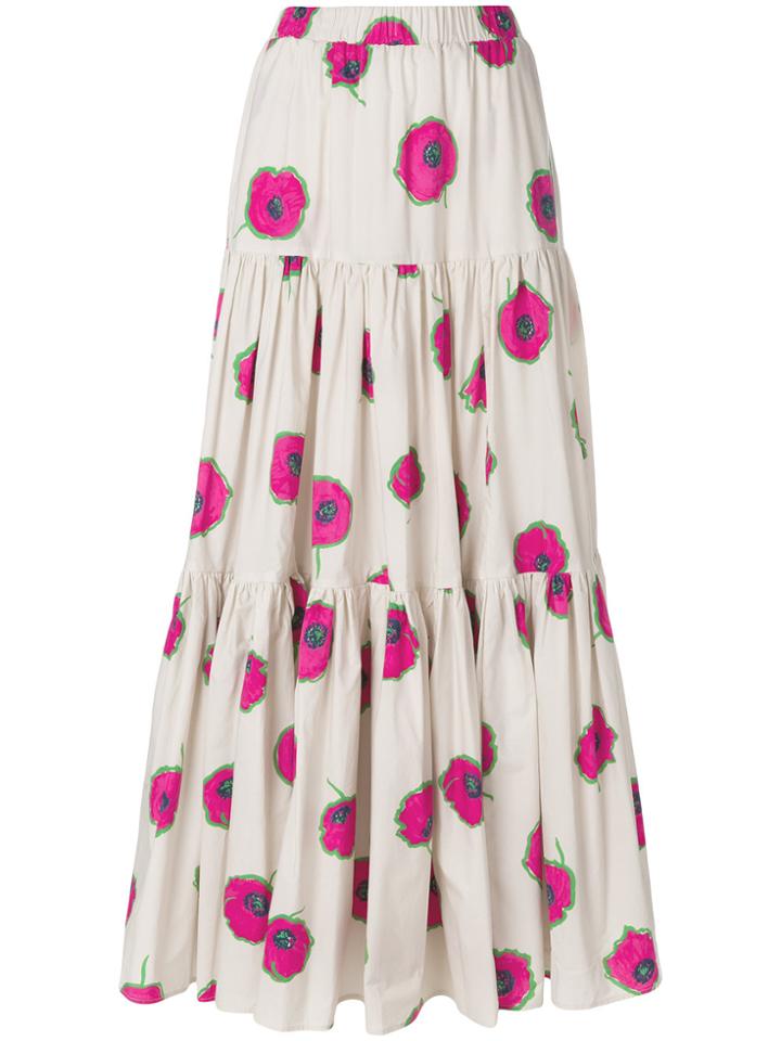 La Doublej Long Floral Print Skirt - Pink & Purple
