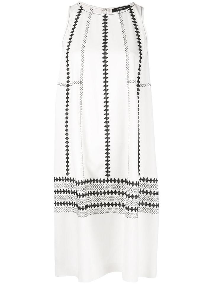 Derek Lam Sleeveless Embroidered Georgette Cocoon Dress - White