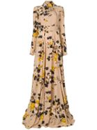 Rochas - Floral Print Dress - Women - Silk - 44, Brown, Silk