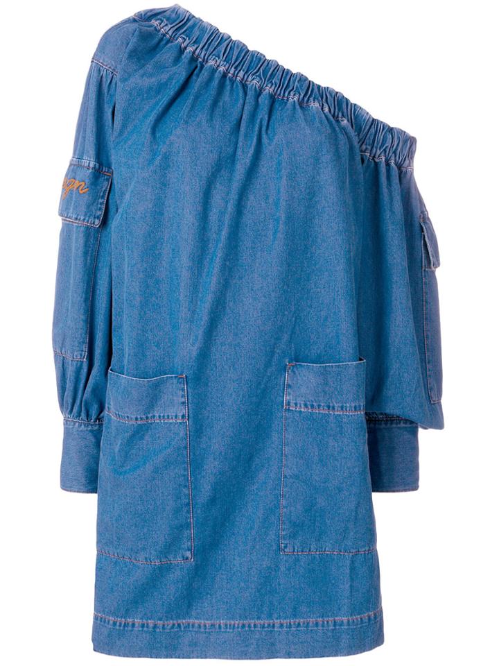 Msgm Denim Off The Shoulder Mini Dress - Blue