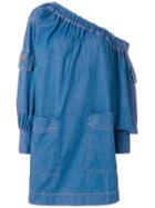 Msgm Denim Off The Shoulder Mini Dress - Blue