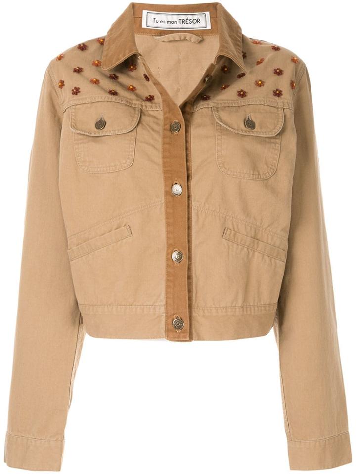 Tu Es Mon Trésor Flower Beads Short Jacket - Brown