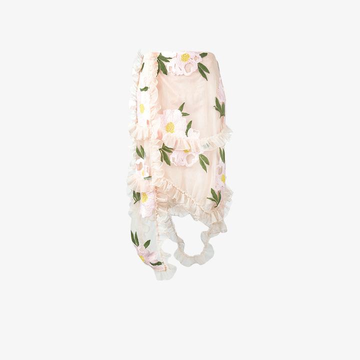 Simone Rocha Floral Embroidered Frill Skirt, Women's, Size: 8, Nude/neutrals, Viscose/polyester/polybutylene Terephthalate (pbt)