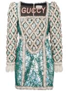 Gucci Square Neck Guccy Mini Dress - Green