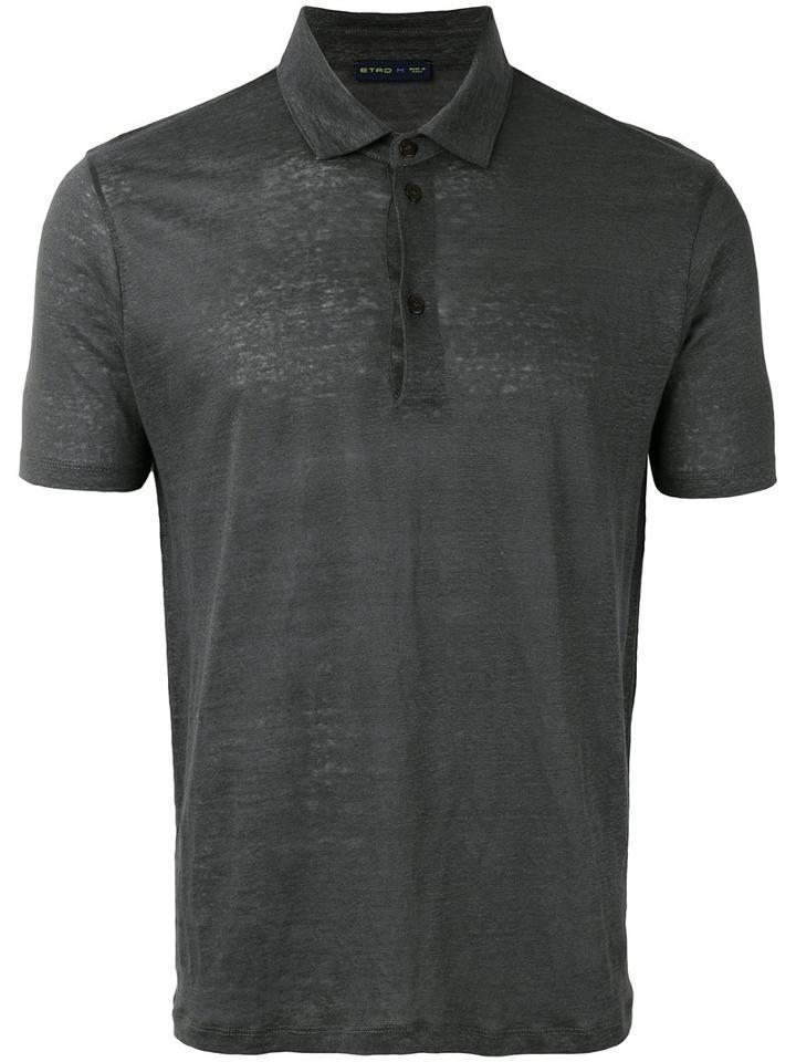 Etro Classic Polo Shirt, Men's, Size: Large, Grey, Linen/flax
