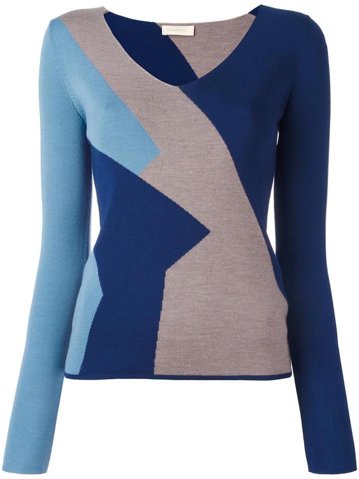 Wunderkind Colour Block Knitted Top, Women's, Size: Medium, Blue, Virgin Wool