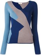 Wunderkind Colour Block Knitted Top, Women's, Size: Medium, Blue, Virgin Wool