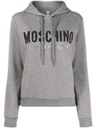 Moschino Velvet Effect Logo Hoodie - Grey