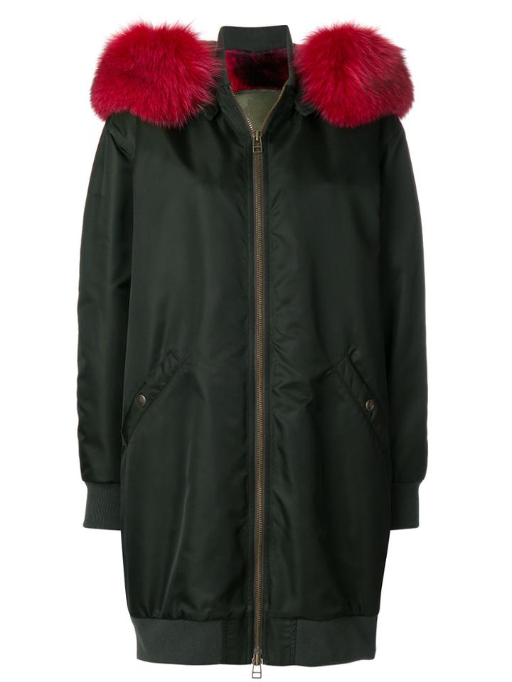 Mr & Mrs Italy Fur-trimmed Oversized Parka Coat - Green