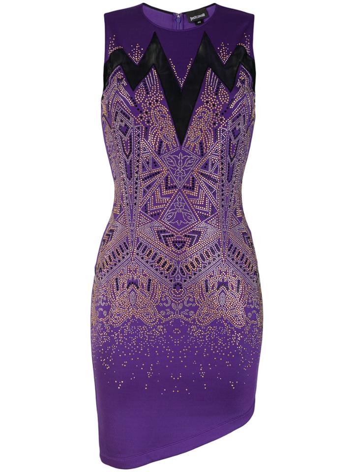Just Cavalli Sheer Panel Studded Mini Dress - Pink & Purple