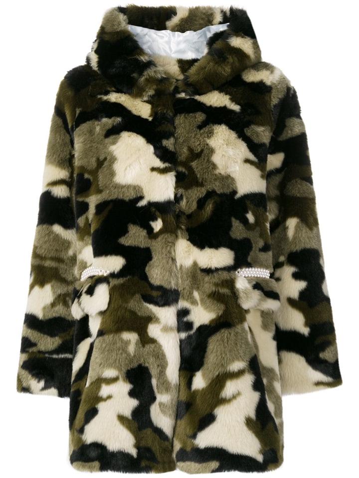 Shrimps Camouflage Faux Fur Coat - Green