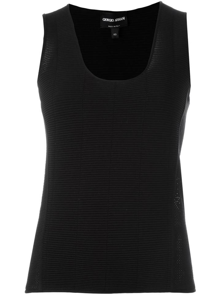 Giorgio Armani Mesh Panel Tank Top, Women's, Size: 42, Black, Cotton/polyester/polyamide/spandex/elastane
