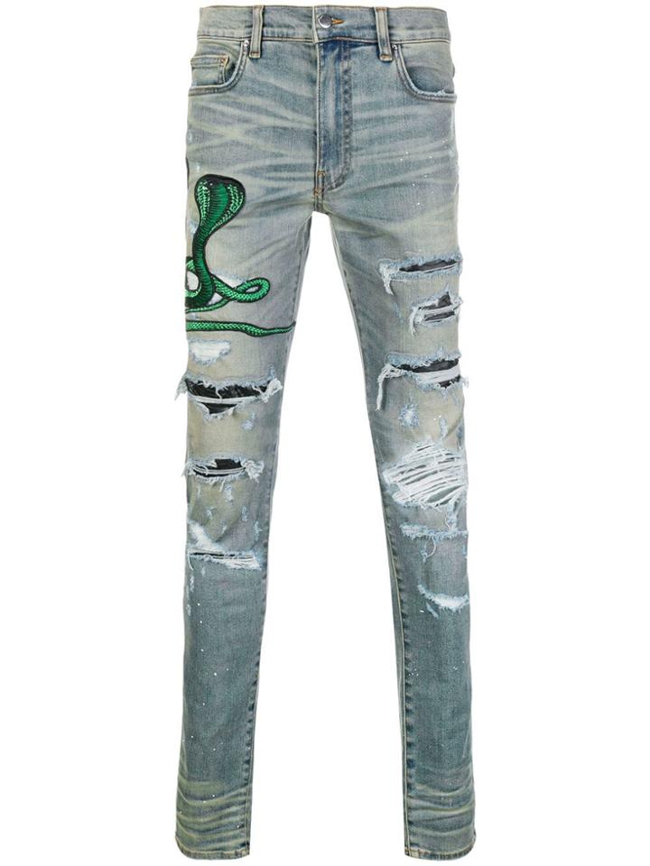 Amiri Snake Patch Distressed Jeans - Blue