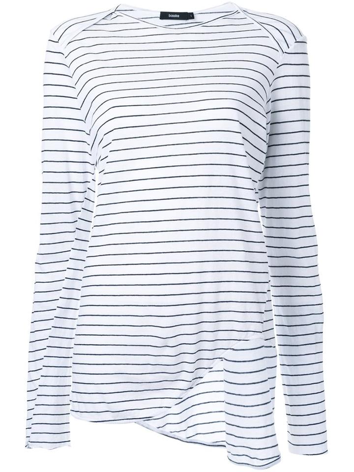 Bassike Striped Envelope Neck T-shirt, Women's, Size: 8, White, Organic Cotton