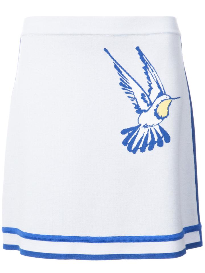 Carolina Herrera Intarsia Hummingbird Tennis Knit Skirt - Blue
