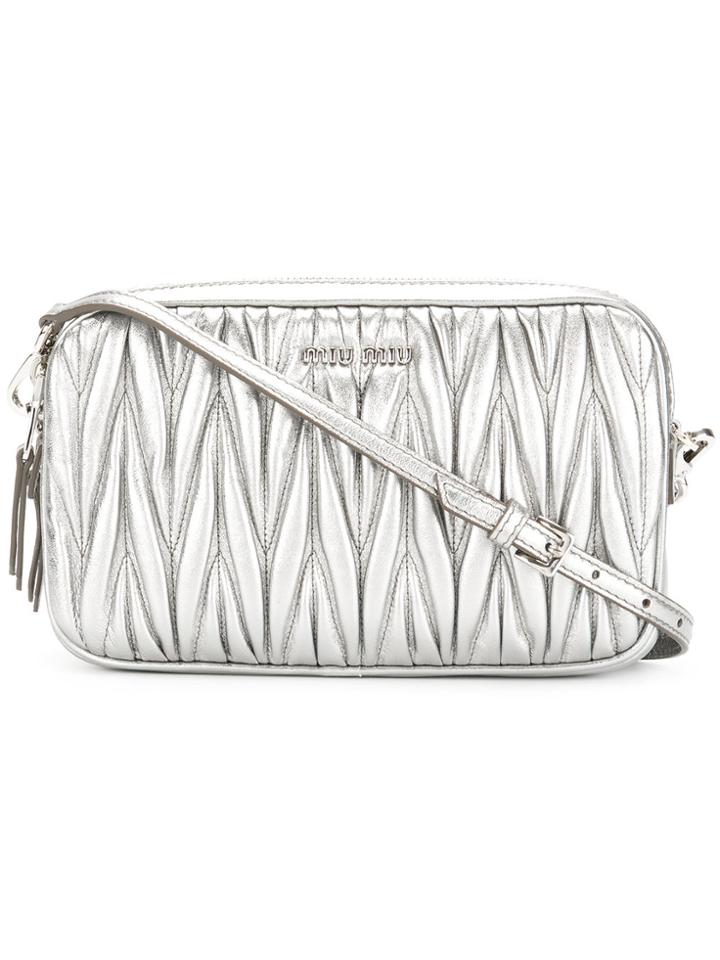 Miu Miu Textured Leather Cross Body Bag - Metallic