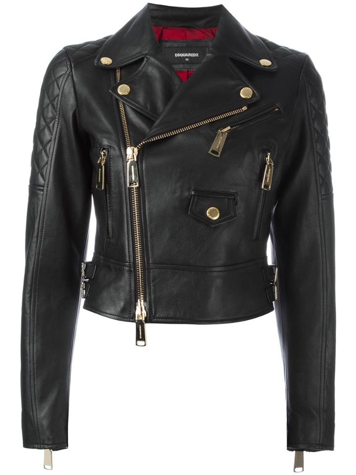 Dsquared2 Quilted Detail Biker Jacket - Black
