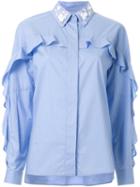 Muveil Embellished Neck Shirt, Women's, Size: 36, Blue, Cotton