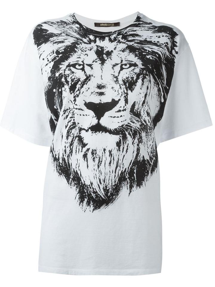 Roberto Cavalli Lion Print T-shirt, Women's, Size: 40, White, Cotton