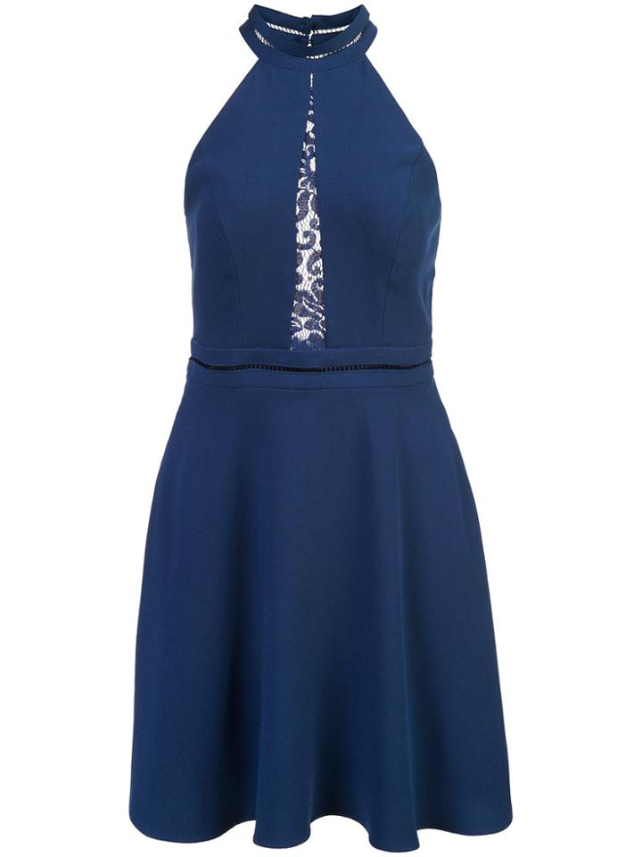 Aidan Mattox Lace Insert Halterneck Dress - Blue