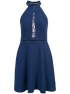 Aidan Mattox Lace Insert Halterneck Dress - Blue