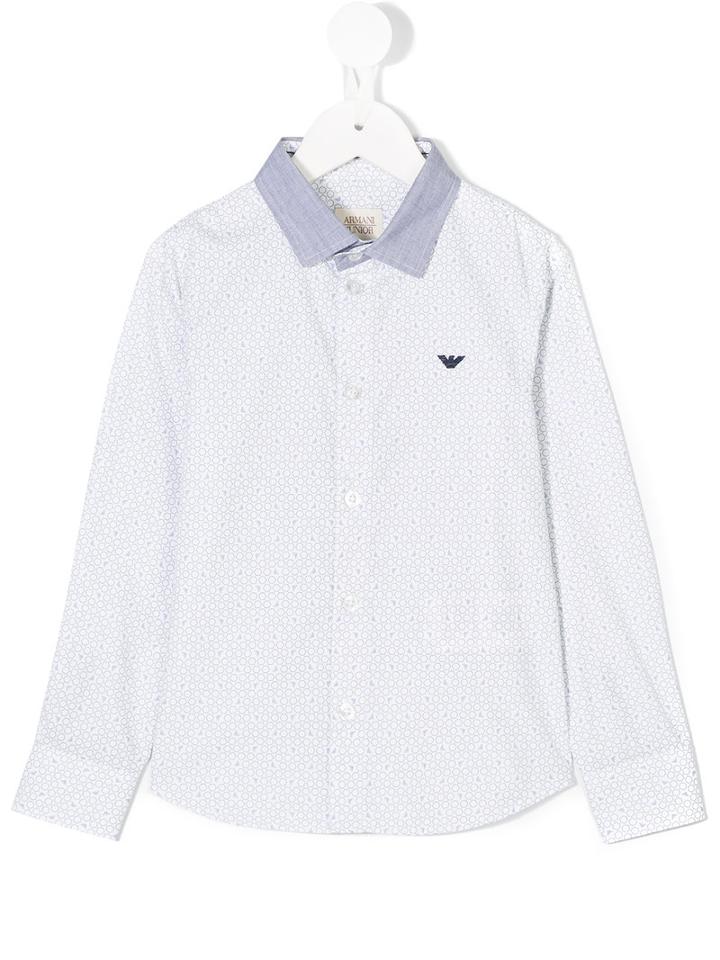 Armani Junior - Logo Pattern Embroidered Shirt - Kids - Cotton - 8 Yrs, White