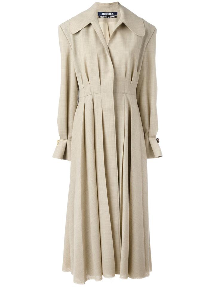 Jacquemus - Pleated Long Coat - Women - Cotton/polyester/viscose/wool - 38, Nude/neutrals, Cotton/polyester/viscose/wool