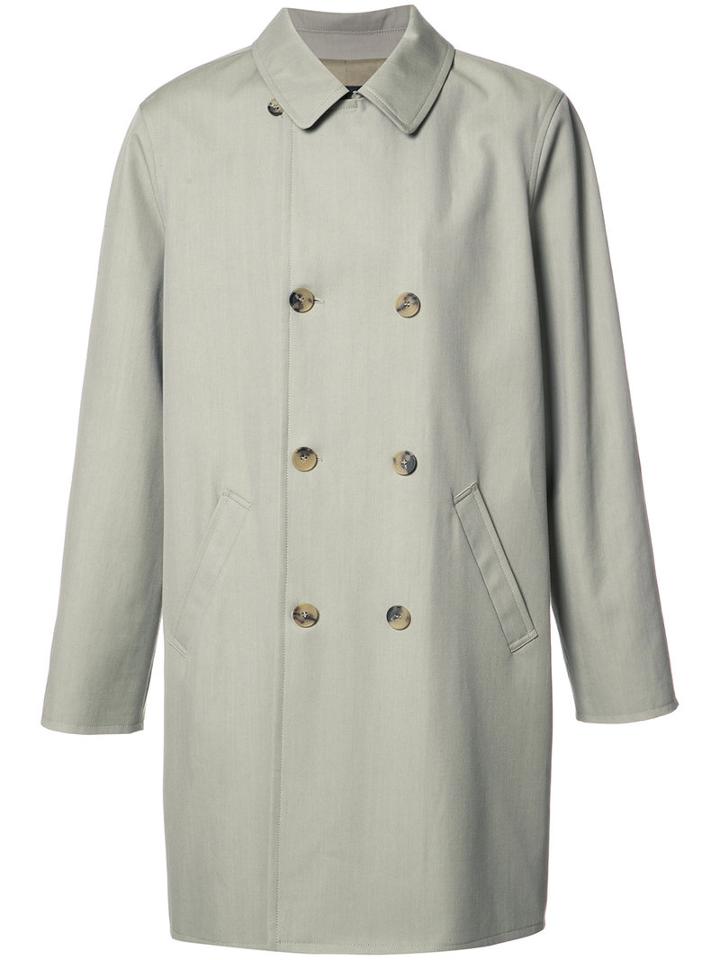 A.p.c. Double-breasted Loose Coat, Size: Medium, Grey, Cotton/viscose/virgin Wool