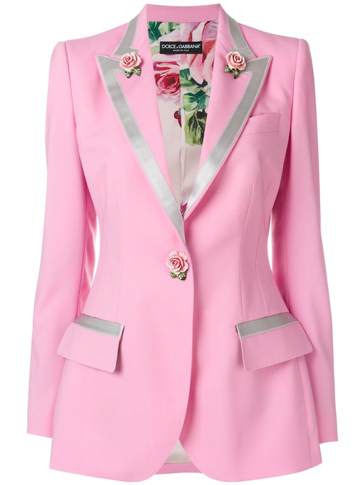 Dolce & Gabbana Single Breasted Blazer With Small Roses - Pink &