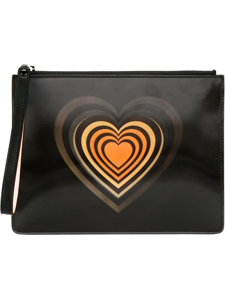 Christopher Kane Heart Print Clutch, Women's, Black, Leather