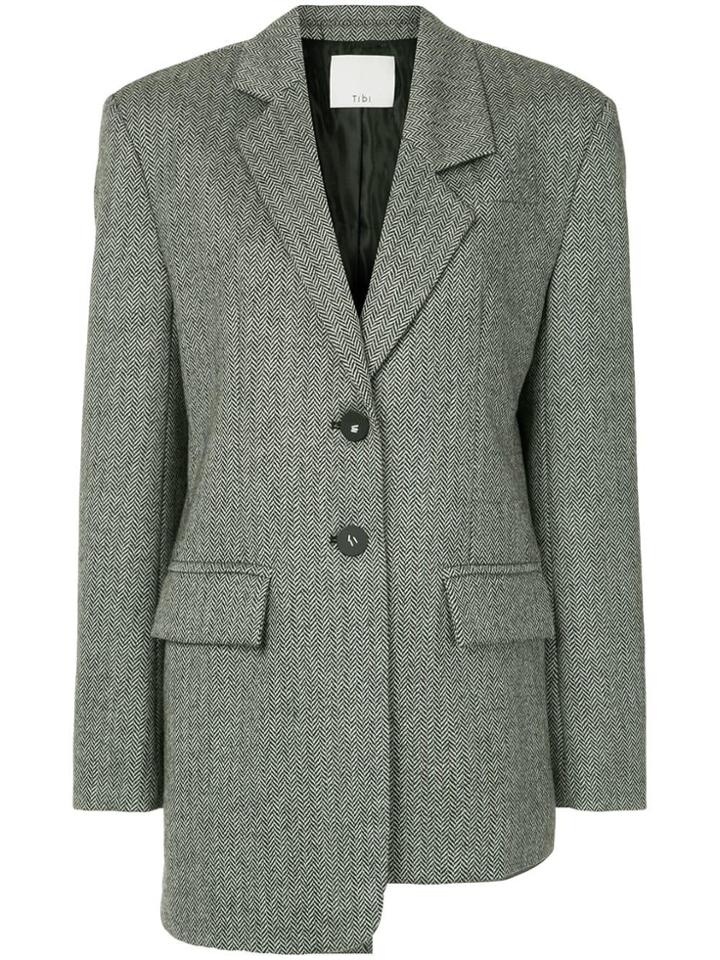 Tibi Herringbone Oversized Asymmetrical Blazer - Grey