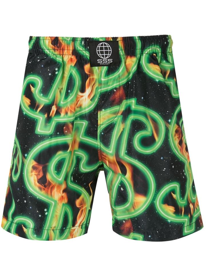 Sss World Corp Graphic Print Swim Shorts - Black
