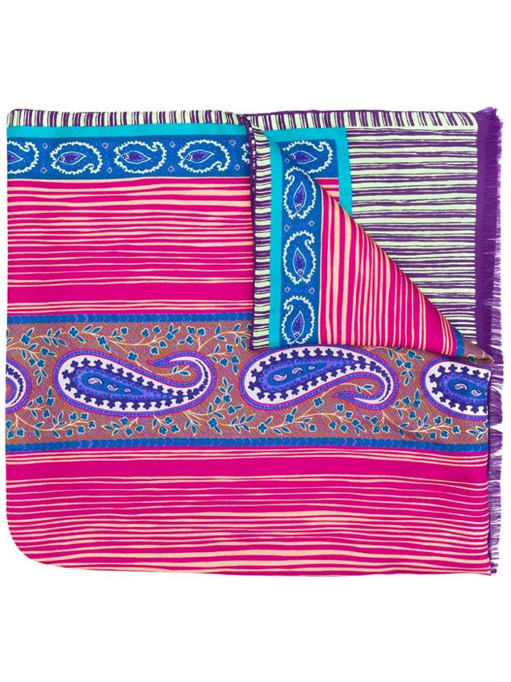 Etro Paisley-print Striped Scarf - Pink