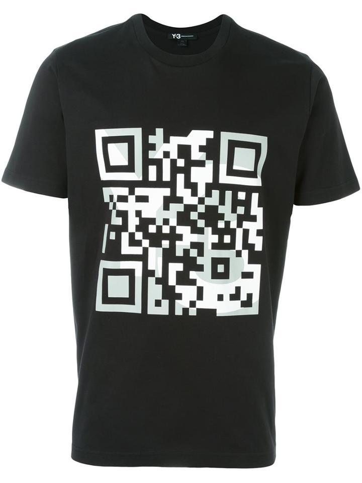 Y-3 'qr Code' Print T-shirt, Men's, Size: Medium, Black, Organic Cotton