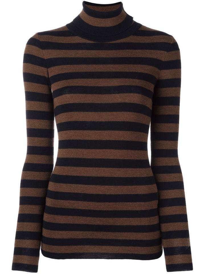 Laneus Striped Turtleneck Jumper, Women's, Size: 40, Brown, Virgin Wool